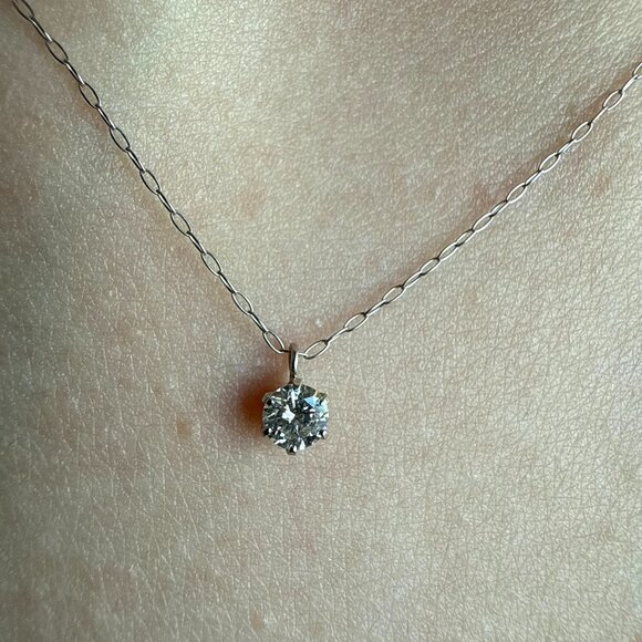 18K White Gold .2CT Diamond Solitaire Pendant Necklace 15.8" Natural Round Stone - Picture 6 of 11